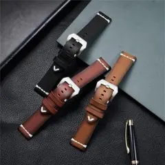 時計バンド ヴィンテージユニークな本革の時計　18mm ブラック