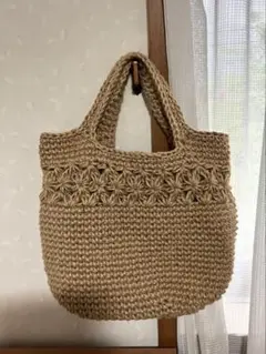 麻紐バック　花模様　大きめ 最終値下げ