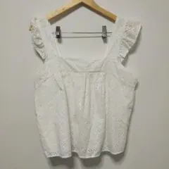 GAP　ギャップ　ラッフル 刺繍　フリルノースリーブトップス