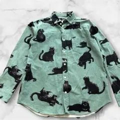 rövtski ロフトスキー 猫柄シャツ グリーン #03 日本製