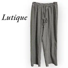 【美品】Lutique ストライプパンツ 黒白 Mサイズ ウエストゴム 涼感素材