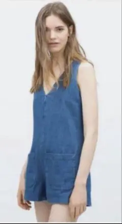 値下げしました⭕️ZARAデニム Vネック ノースリーブ サロペット M