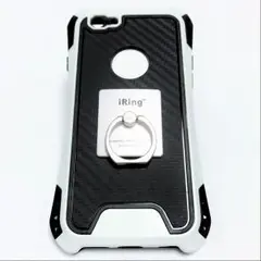 耐衝撃！二層構造 衝撃吸収  リング付き iPhone ケース カバー ホワイト