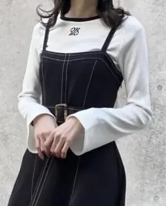 新品未使用タグ付き♡ワンウェイ♡ ホワイト♡ブルスリーブ配色テレコトップス