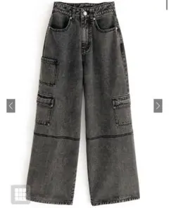 【美品】 ワイドデニムカーゴパンツ ブラック