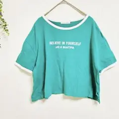 ✨良品✨【 M】tm-party's クロップド丈 ターコイズ Tシャツ 半袖