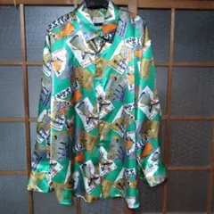 コミックデザイン サテン長袖シャツ
