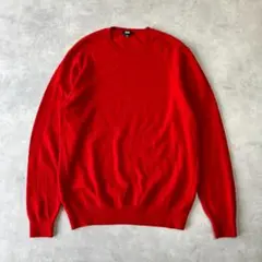 美品　ユニクロ　カシミヤクルーネックセーターXL　レッド　カシミヤ100％380