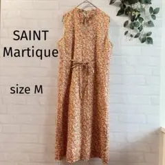 【SAINT Martique】 花柄 ノースリーブワンピース (M) オレンジ
