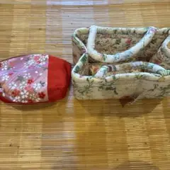花柄収納バッグ 中型 赤・白