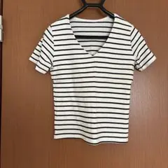 GRL ストライプ Vネック 半袖 トップス L