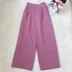 2825 ガウチョパンツ ワイドボトム カジュアル タックパンツ ピンク M