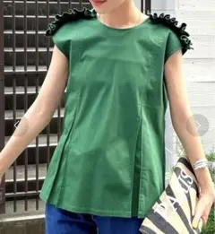 【美品✨】NOLLEY’Sショルダータックフリルプルオーバーカットソー 38 緑
