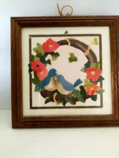 ちぎり絵　アート　壁飾り　鳥　花