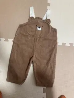 クマ刺繍のブラウンオーバーオール