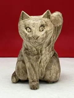 猫（小）（左手上げ）　木彫り　置物