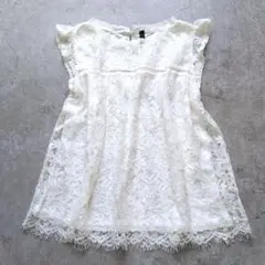 【USED】Saltarse　レースフリルスリーブブラウス　白　Lサイズ