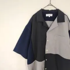 【1点物】シャツ 配色デザイン 半袖 バイカラー ゆるダボ 無地 XL