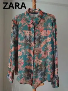 ZARA 花柄 長袖ブラウス　XLサイズ