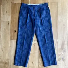 古着　フランス製　チェックスラックス　2タック