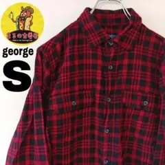 USA古着 george　ネルシャツS　レッドブラック　チェック