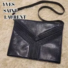 美品✨希少✨サンローラン リザード レザー ショルダーバッグ ネイビー YSL