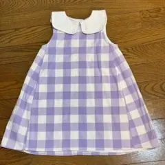 petit main ノースリーブワンピース 紫チェック