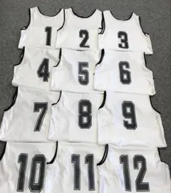 【新品】ビブス１２枚セット　大人サイズ　背番号1～12番　ホワイト
