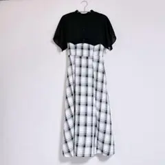 【美品】GRL◆チェック柄◆ケープブラウスドッキングワンピース◆Ｍ