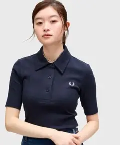 Fred PERRY Ribbed Polo Shirt(ネイビー/Mサイズ)