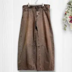 GU レディース バレルレッグジーンズ ブラウン XXL 裾上げ
