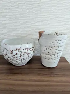 ♦萩焼 鬼萩 割り高台 抹茶碗 茶道具 アンティーク 骨董品 コレクション 茶道具 抹茶茶碗 萩焼 白釉 鬼萩割高台 M-1、渋谷泥詩作 : 佐藤