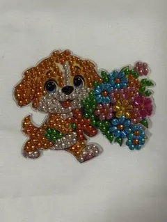 ダイヤモンドアート　犬と花のマグネット　ハンドメイド完成品