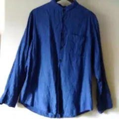 お値下げ☆ユニクロ　バンドカラーシャツ　長袖 ＸＬ　ダークブルー　リネン綿麻