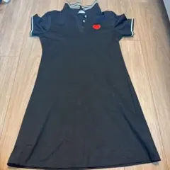 ブラックポロワンピース M ハート刺繍 ゴルフワンピース