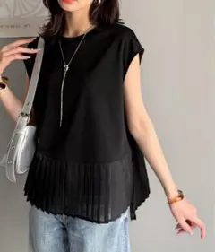 裾シアープリーツライトダンボールフレンチスリーブ風Tシャツ