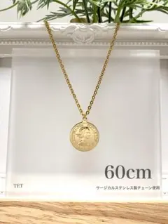 【ハーフペニー チャーム ネックレス ゴールド 60cm】コインネックレス a5