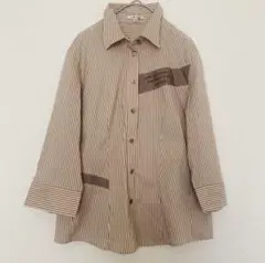 【ville d'azur】レディース七分袖シャツ（42）ストライプ 美品