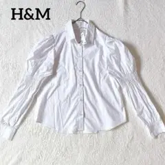 H&M ギャザー　パフスリーブシャツ 【XS】新品タグ付き　美品　オフィス　無地