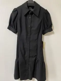 黒 半袖 ボタンアップ シャツワンピース
