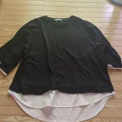 XXL 黒白 チュニック 五分袖　ブラック　シャツTシャツ　レイヤード