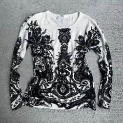 総柄 ロングスリーブ Tシャツ モノトーン カットソー