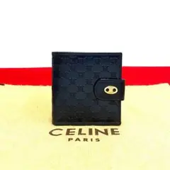 未使用保管品 セリーヌ マカダム ブラゾン レザー 二つ折り 財布 折り財布 紺