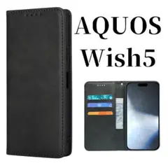 AQUOS Wish5 ケース 手帳型 スリム アクオス ウイッシュ5 ブラック