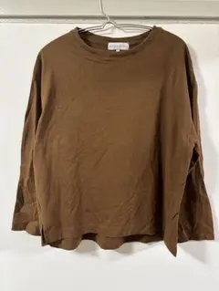 ブラウン コットン 長袖Tシャツ Mサイドスリット　ハンドメイド