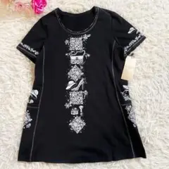未使用ViaFaburrica ヴィアファブリカ　花柄　カットソー　半袖　L 黒