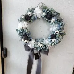 秋色紫陽花とソーラーフラワーのリース　直径約21ｃｍ