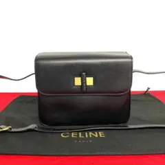 ほぼ未使用 セリーヌ ロゴ ターンロック レザー ショルダーバッグ ブラック
