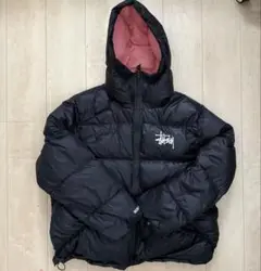 Stussy フード付きダウンジャケット Lサイズ 黒/ピンク