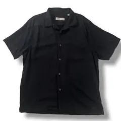 美品 古着 トミーバハマ シルク レーヨン オープンカラーシャツ ブラック XL